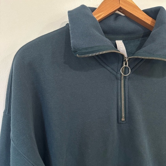 Athleta 1/4 Zip Funnel Neck Cozy Karma Sweatshirt Women Small Petite Nordic Teal - Picture 4 of 8